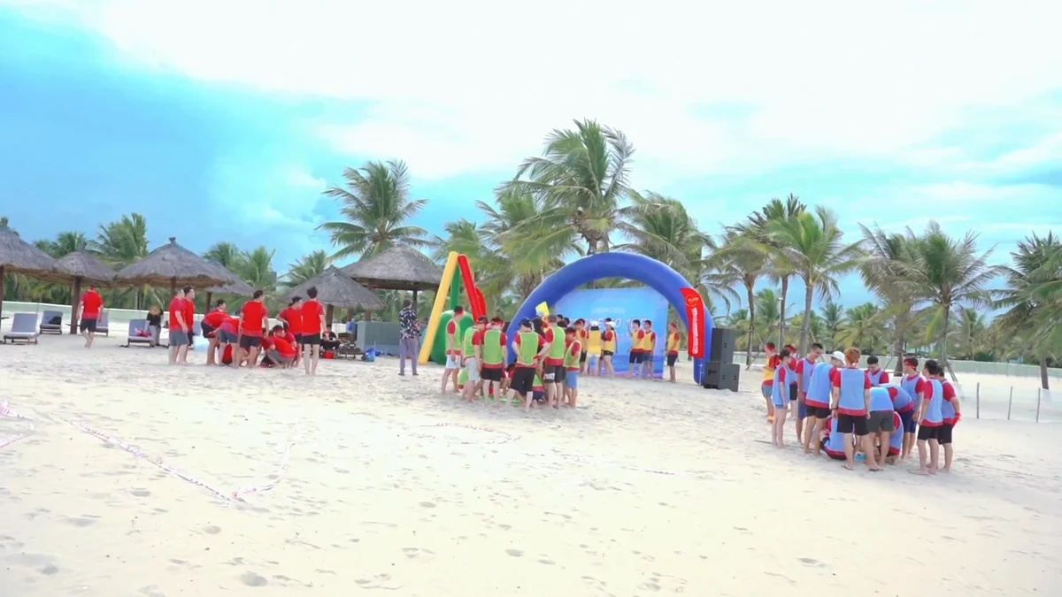 Beach team building activity for a corporate group in Vietnam
